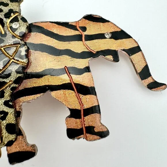 Vtg Leopard Elephant Zebra Hair Clip Barrette With Rhinestone Accents - Picture 5 of 6